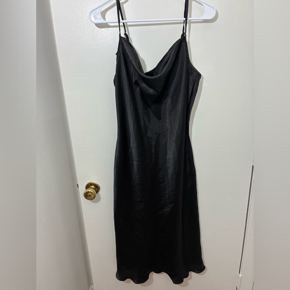 Bebe Black Satin Cowl Neck Slip Midi Dress Size M